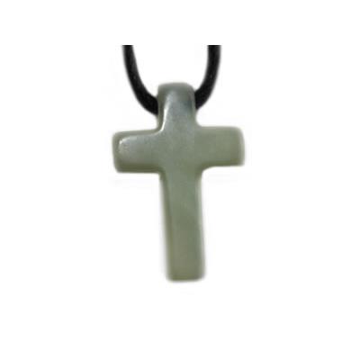 Pendentif Croix Latine en Jade - 25x18 mm - sans métal