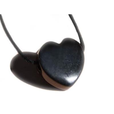 Pendentif Coeur Agate Noire - 25x25x10 mm - sans métal