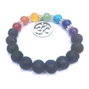 Bracelet Pierre de Lave 7 Chakras en Pierre Boule de 8 mm et Symbole Aum