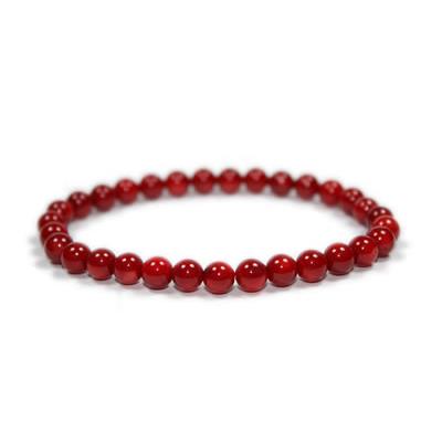 Bracelet Corail Rouge en Pierre Boule de 6 mm