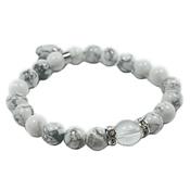 Bracelet en Howlite Blanche - Pierres Boules de 8 mm et Coeur 12 mm