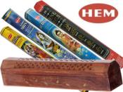 Aromathérapie Lot de 4 Encens HEM et 1 Coffret en Bois