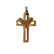 Pendentif Croix en Bois d'Olivier avec colombe