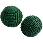 Cinabre Vert Foncé Perle Ronde Sculptée Percée 16 x 15 mm (Sachet de 2 perles)