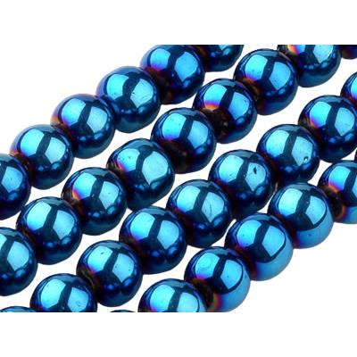 Perle en Verre Bleue électrolytique 6 mm (Par Lot de 10 Perles)