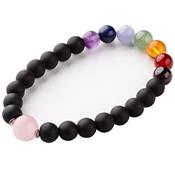 Bracelet Agate Noire Mate 7 Chakras et Quartz Rose Perles de 8 mm