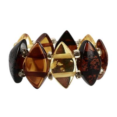 Bague en Ambre naturel multicolore style Losange