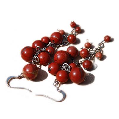 Boucles d'Oreilles en Jaspe Rouge en Grappes