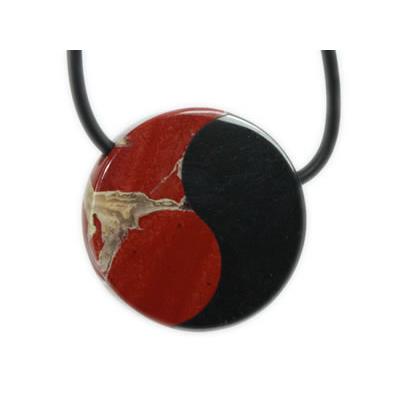 Pendentif Yin Yang Pierre Jaspe Rouge et Hématite (3 cm) 