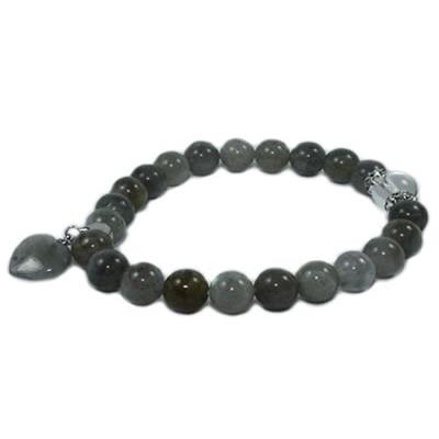 Bracelet en Labradorite - Pierres Boules de 8 mm et Coeur 12 mm