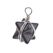 Pendentif Merkaba en Agate Noire Montage argenté