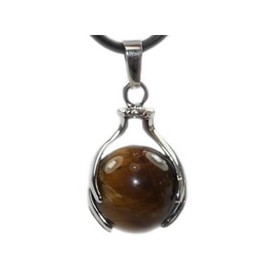 Pendentif Boule en Oeil de Tigre Entre les mains (2,7x1,8 cm) 