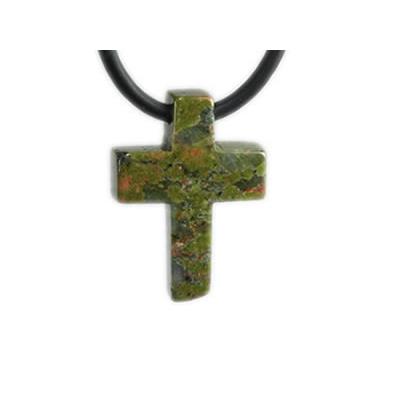 Pendentif Croix Latine en Unakite - 25x18 mm