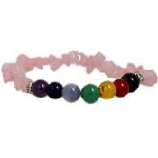 Bracelet Pierres Baroques Quartz Rose et boules de 8 mm  7 Chakras 