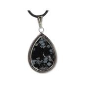 Pendentif en Obsidienne Neige Goutte cerclée