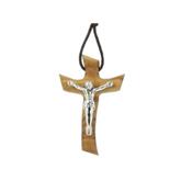 Pendentif Chrétien Croix en Bois d'Olivier et Christ en métal