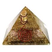 Pyramide en Orgonite Or Quartz Rose et pointe de Cristal de Roche