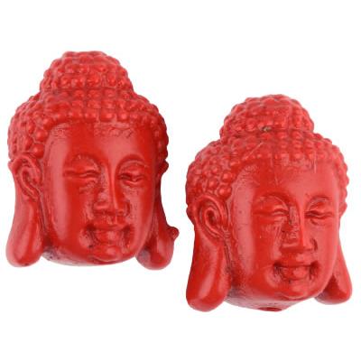 Cinabre Perle Tête de Bouddha Percée 18 x 14 mm (Sachet de 2 perles)