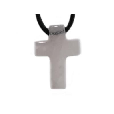 Pendentif Croix Latine en Quartz Rose - 25x18 mm