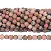 Rhodonite Perle Ronde Lisse Percée 8 mm (Lot de 10 perles)