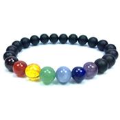 Bracelet Agate Noire Mate 7 Chakras en Pierre Boule de 8 mm