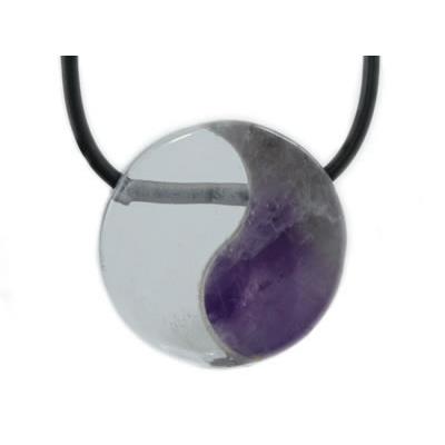 Pendentif Yin Yang Pierre Améthyste et Cristal de Roche (2 cm) 