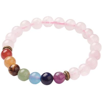 Bracelet Quartz Rose Antique 7 Chakras en Pierre Boule de 8 mm