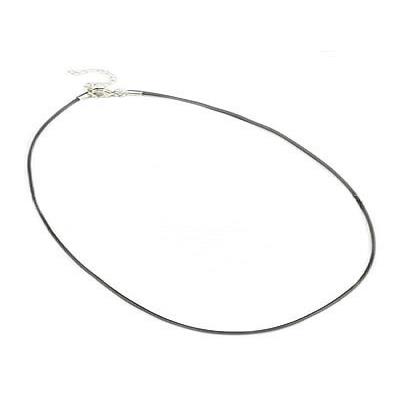 Collier en Cuir 2mm Noir de 45 cm chaînette d'extension de 5 cm avec fermoir mousqueton