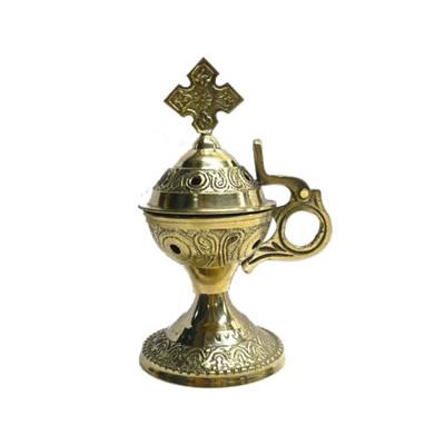Brûleur de Résines et d'Encens Laiton Gravé avec Croix (5139)
