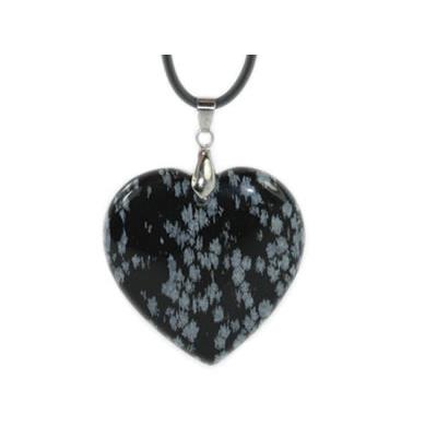 Pendentif Coeur en Obsidienne Neige (4 cm Bélière Argentée)