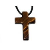 Pendentif Croix Latine en Oeil de Tigre - 25x18 mm