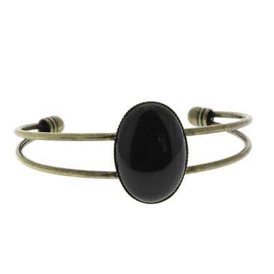 Bracelet en Agate Noire Cabochon Ovale 25x18 mm Romantic