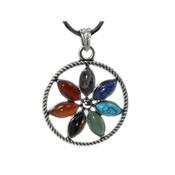 Pendentif Fleur Cercle 7 Chakras Montage Argenté