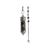 Pendule Cône 7 Chakras pierres polies et métal argenté