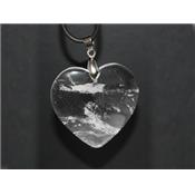 Pendentif Coeur en Cristal de Roche (4 cm Bélière Argentée)