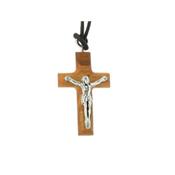 Pendentif Croix en Bois d'Olivier et Christ en métal