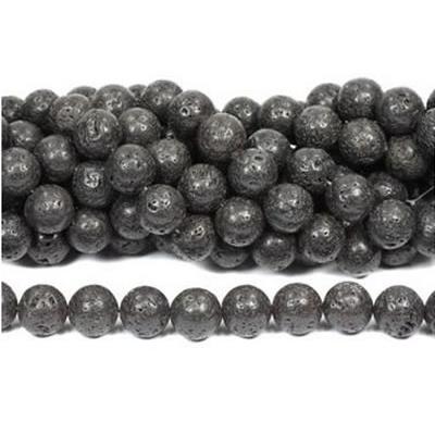 Pierre de Lave Noire Perle Ronde Lisse Percée 8 mm (Lot de 10 perles)