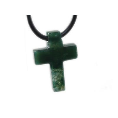 Pendentif Croix Latine en Agate Mousse - 25x18 mm - sans métal