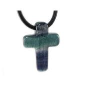 Pendentif Croix Latine en Fluorine Multicolore - 25x18 mm - sans métal