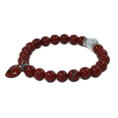 Bracelet en Jaspe Rouge - Pierres Boules de 8 mm et Coeur 12 mm