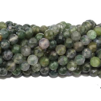 Agate Mousse Perle Facettée Percée 8 mm - 64 Facettes (Lot de 10 perles)