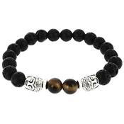 Bracelet Taktshang en Perles de Pierre de Lave et d'Oeil de Tigre avec Bouddhas en métal argenté - Collection artisanale Wing Chun