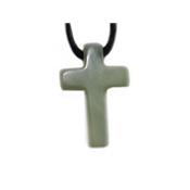 Pendentif Croix Latine en Jade - 25x18 mm - sans mtal