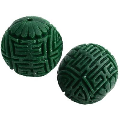 Cinabre Vert Foncé Perle Ronde Sculptée Percée 16 x 15 mm (Sachet de 2 perles)