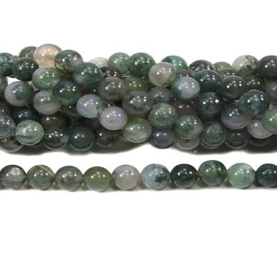 Agate Mousse Perle Ronde Lisse Percée 8 mm (Lot de 10 perles)