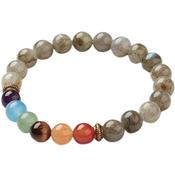 Bracelet Labradorite Antique 7 Chakras en Pierre Boule de 8 mm