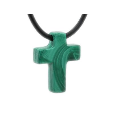 Pendentif Croix Latine en Malachite - 25x18 mm