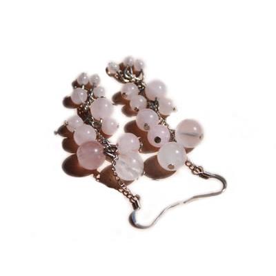 Boucles d'Oreilles en Quartz Rose en Grappes