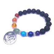 Bracelet Pierre de Lave 7 Chakras en Pierre Boule de 8 mm et Symbole Aum