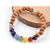 Bracelet 7 Chakras en Pierre et en Bois Boule de 8 mm et Tête de Bouddha